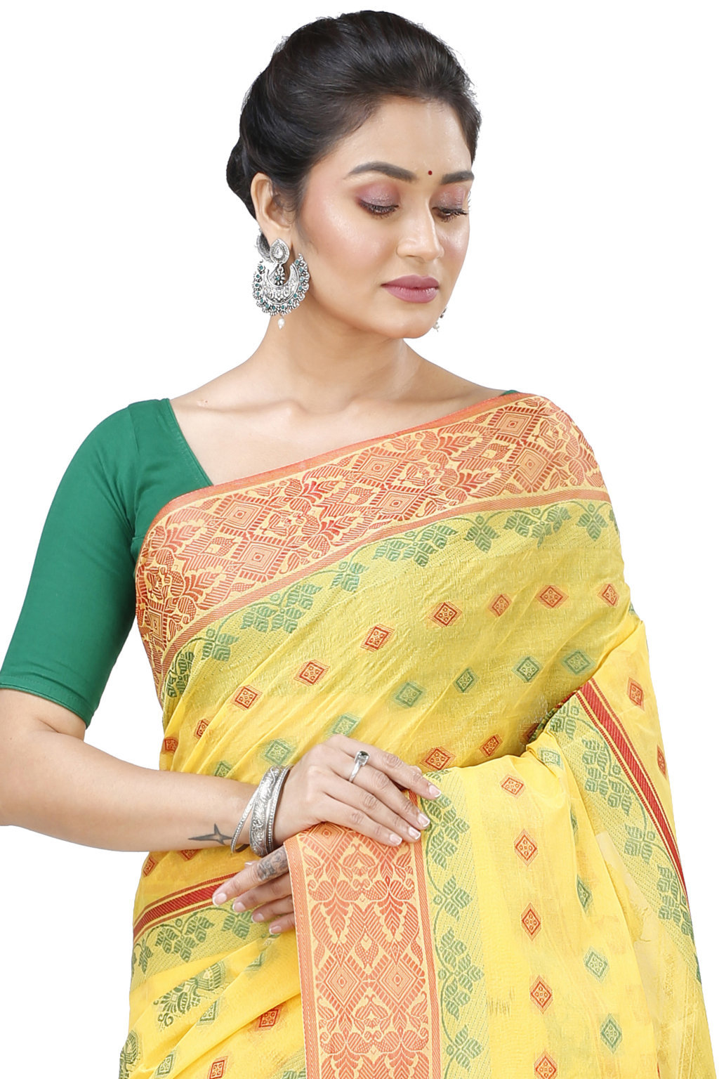 Yellow Pure Cotton Ghusoon Tant Saree (950)